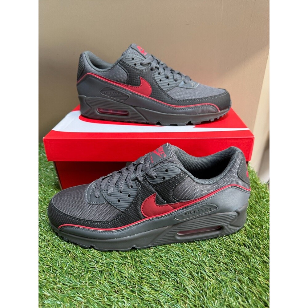 Men Size 11 Nike Air Max 90 Premium Iron Grey Red Sneakers Shoes HV4517-001 NEW